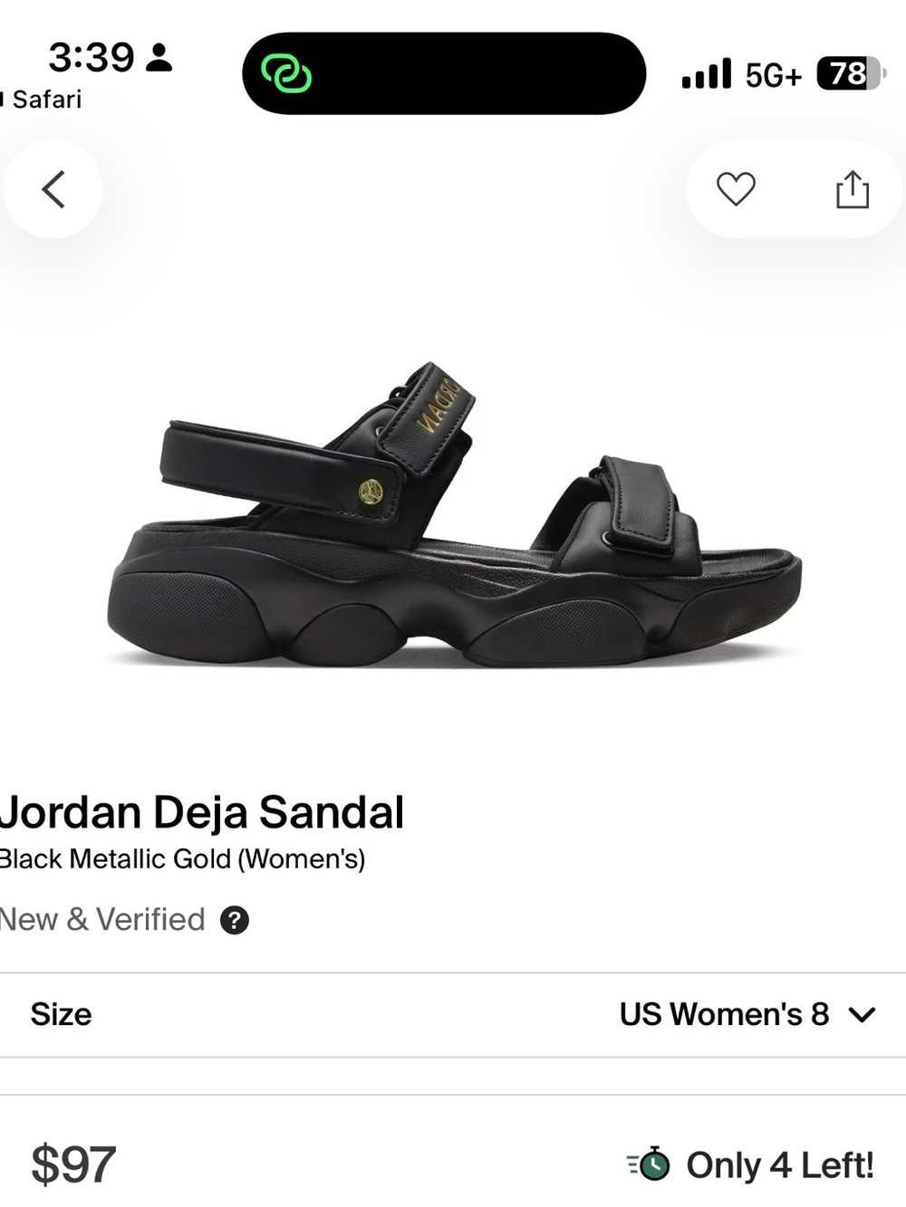 “SIZE 8” WOMENS Jordan Deja Sandal Black Metallic Gold